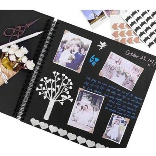 SHEIN Scrapbook Kit Black Photo Scrapbook DIY Memory Book A5 Size Travel Scrapbook 60Pages Scrapbook Photo Album 215 * 150mm For Family Wedding Baby Gift