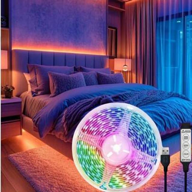 SHEIN 1pc 1m/3m/5m/10m RGB LED Strip Light, Dimmable Color Changing Rope Lights With Switch Control, No Remote Control, Button On The Data Cable, For Baby R