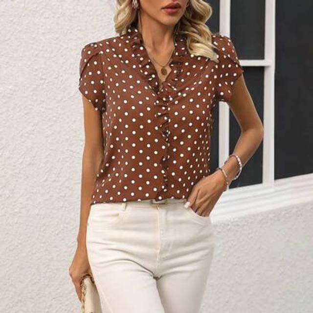 SHEIN Women Summer Polka Dot Short Sleeve Blouse (Random Print)