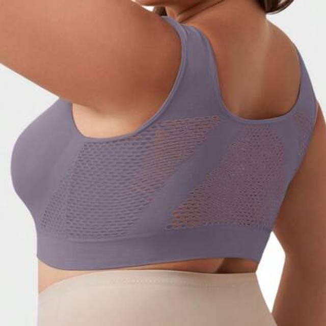 SHEIN 1pc Seamless Full Cup Wireless Lift & Support Yoga & Sleeping Sports Bra, Comfortable Side Gather Design For Plus Size Women