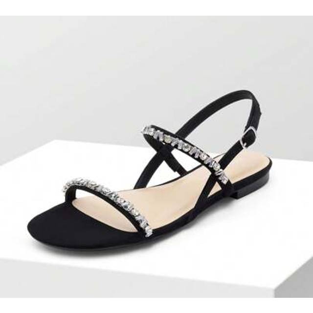 SHEIN Women&#39;s Rhinestone Sandals Open Toe Casual Dressy Sparkly Comfortable Flat Summer Shoes