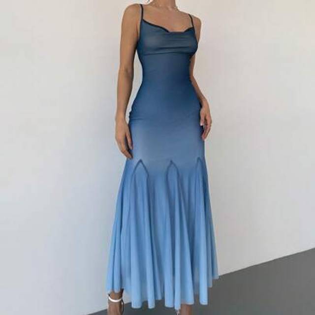 Firerie Women&#39;s Elegant Summer Outfits Wedding Guest Graduation Gradient Tie-Dye Bodycon Ruffle Spaghetti Strap Dress,Beach/Hawaii,Summer Outfits,Easter Dress