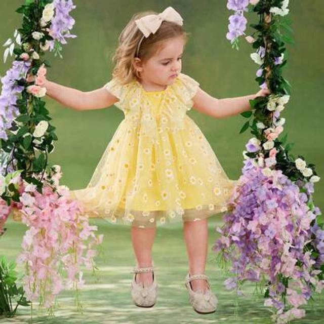 SHEIN Baby Girl Ditsy Floral Mesh Ruffle Edge Dress