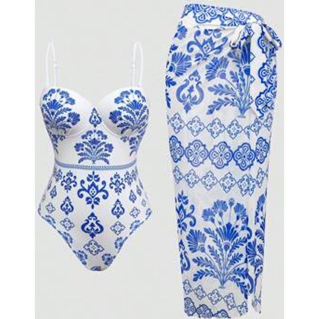 Slaydiva Women Plus Size Elegant One-Piece Swimsuit With Supportive Underwire Cup, Adjustable Detachable Straps, And Attached Flowy Skirt, Sexy Strapless Body-