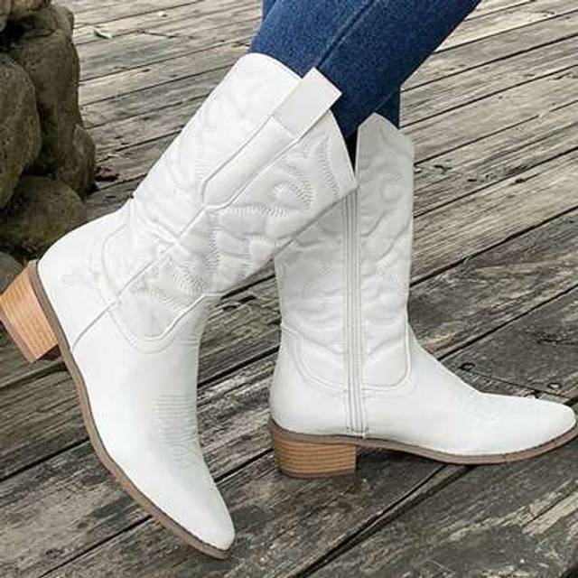 SHEIN Women&#39;s Best-Selling Versatile Embroidered Chelsea Silver Boots