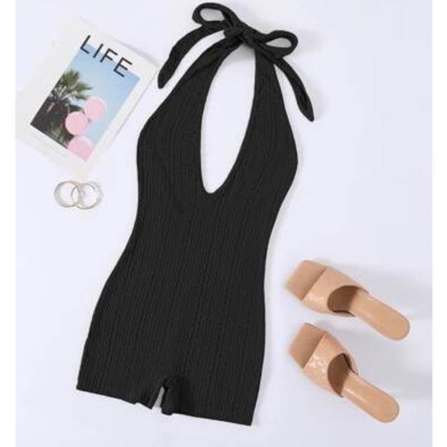 SHEIN Tie Backless Halter Unitard Romper