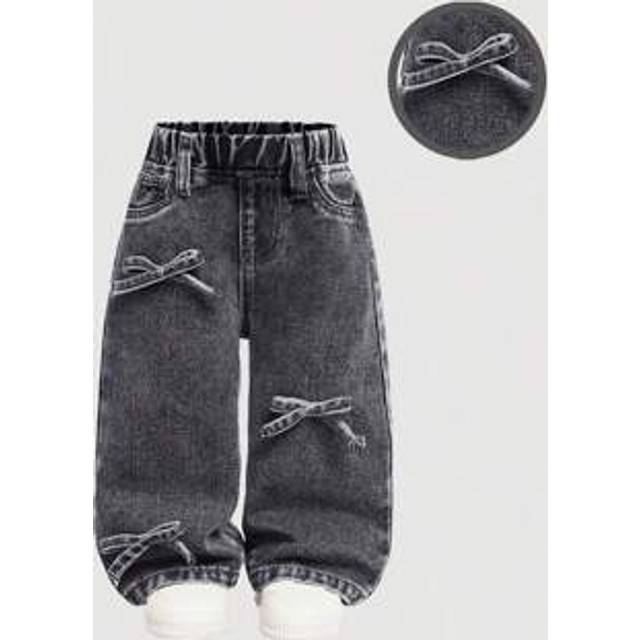 SHEIN Baby Girls Cute Bowknot Decor Blue Denim Wide Leg Pants,Girl Fall And Winter Clothes