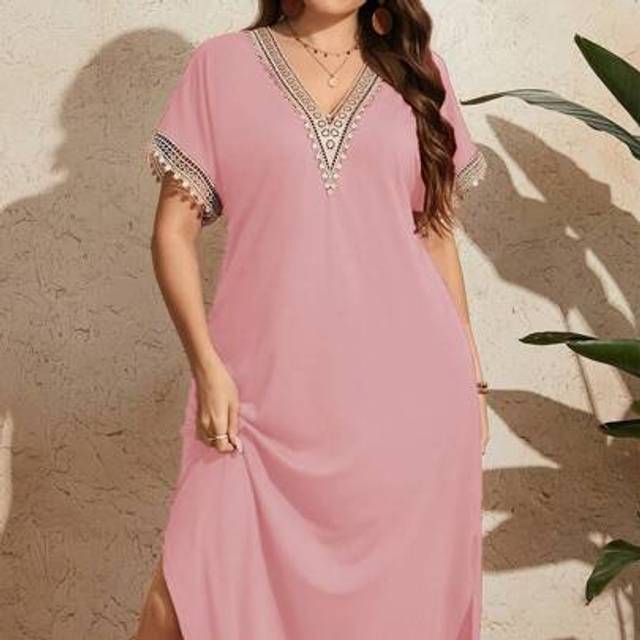 Luneh Plus Size Women&#39;s Lace Short Sleeve Long Dress For New Year Clothes Maxi Women Outfit