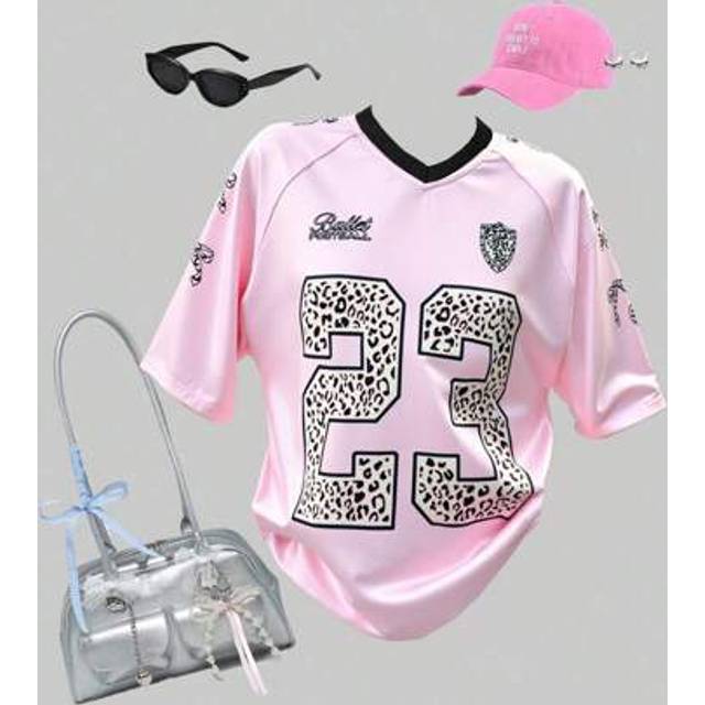 SHEIN Tween Girls Pink Sports Jersey Short Sleeve T-Shirt, Summer Jersey For Girls Summer Holiday