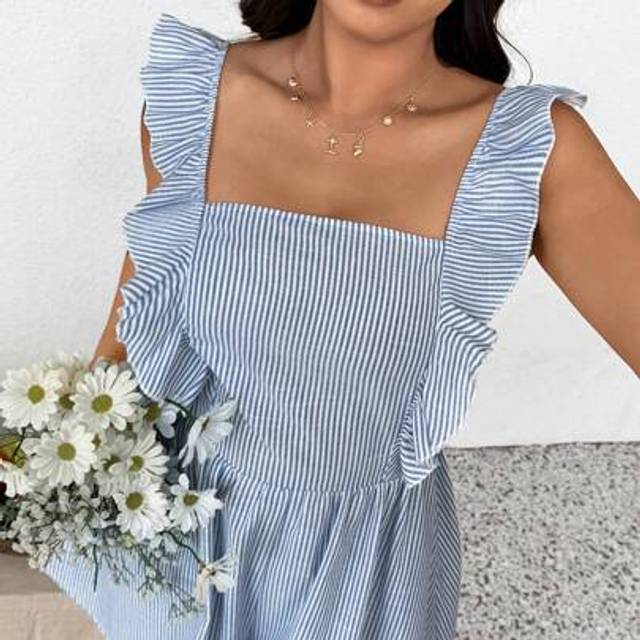SHEIN Plus Size Women Summer Casual Minimalist Striped Jumpsuit For Vacation