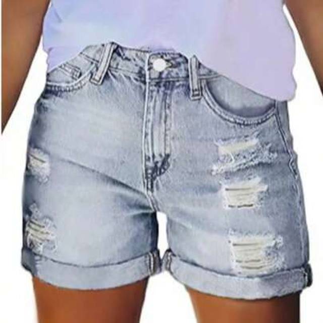 SHEIN Women&#39;s Pocket Ripped Hem Casual Denim Shorts