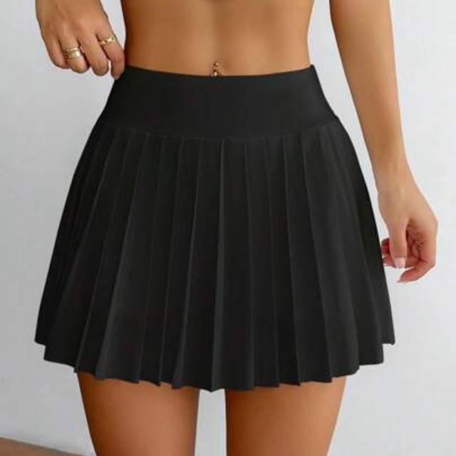 SHEIN Casual Simple Plain Pleated Sports Skirt Shorts, Summer