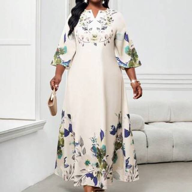 SHEIN Casual Comic Strips And Floral Prints Women&#39;s Maxi Dress 2025 Spring And Summer New Styles Plus Size Dresses Cruise Outfits Women