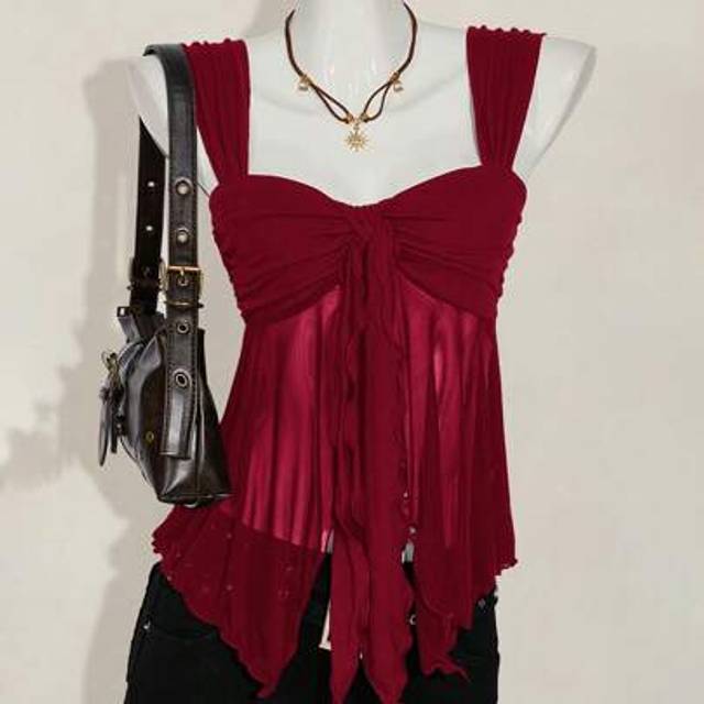 SHEIN Women&#39;s Asymmetrical Hem Ruffle Mesh Camisole Vest, Summer