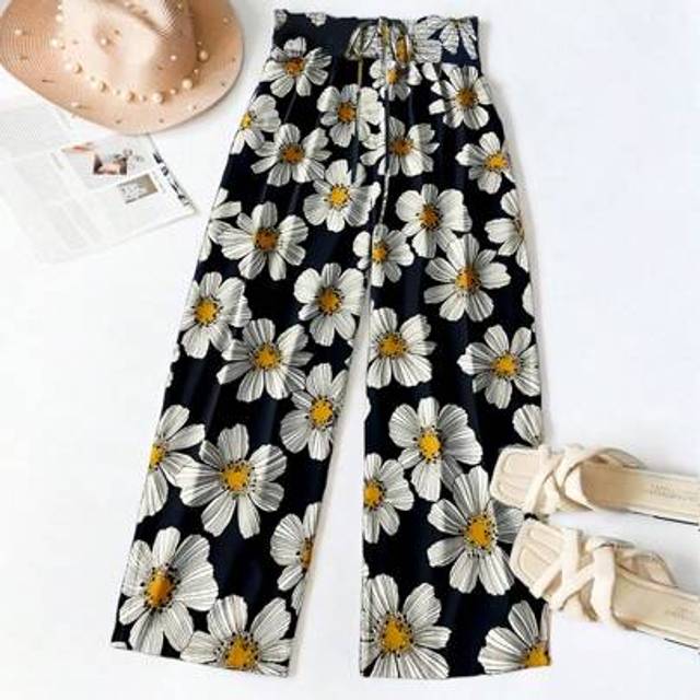 SHEIN Plus Size Women Woven Elastic Waist Floral Print Long Casual Vacation Pants