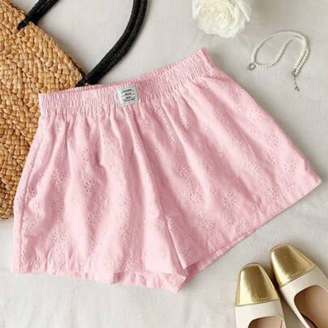 Comfortcana Women&#39;s Casual Solid Color Hollow-Out Embroidered Wide Leg Shorts, Summer,Comfy Shorts Shorts For Summer