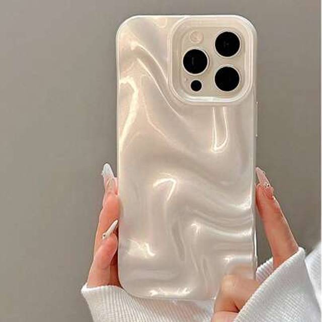 SHEIN 1pc Premium Minimalist Faux Pearl White Wavy Pattern Soft Phone Case Compatible With IPhone 16 Pro Max/16/16 Pro/16 Plus/15/15 Pro Max/15 Pro/11/12/13