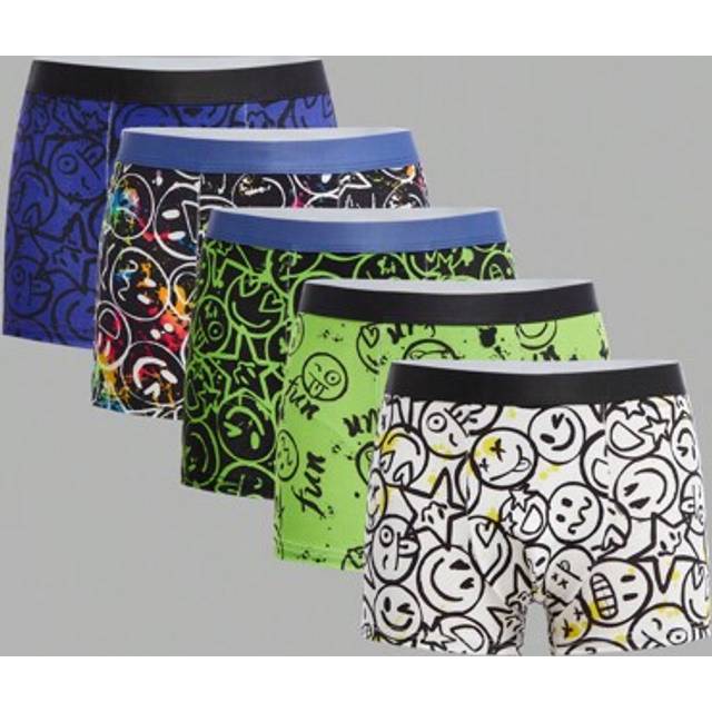 SHEIN 5-Pack Kids Tween Boys&#39; Casual Elastic Waist Cartoon Face Pattern Boxer Briefs