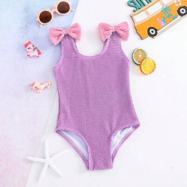 SHEIN Young Girl Solid Color Knitted One-Piece Swimsuit