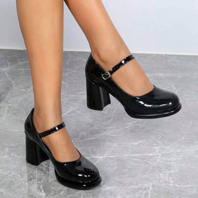 DareSee Women&#39;s Black Round Toe Thick Heel Comfortable Formal Party Pumps, Minimalist Elegant Dancing Casual Versatile High Heels MusicFest Y2KFest Back To Sc