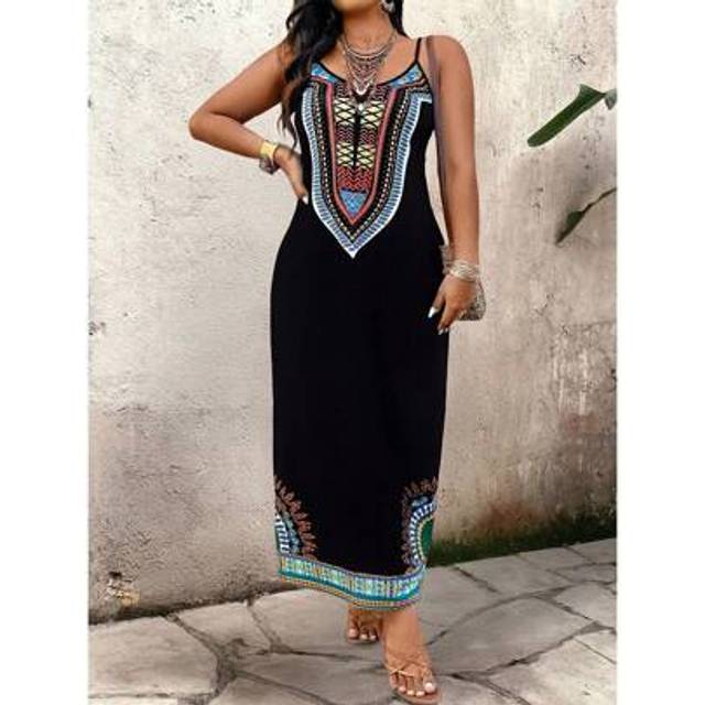 SHEIN Plus Size Women Vintage Print Dress, Casual Holiday Wear