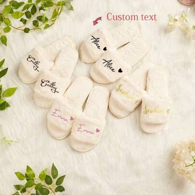 SHEIN Personalized Gift White Fluffy Slippers, Bridesmaid Gift, Bachelorette Party Gift, Non-Slip Plush Slippers For Home, Ornamental, Reusable, Multi-Funct