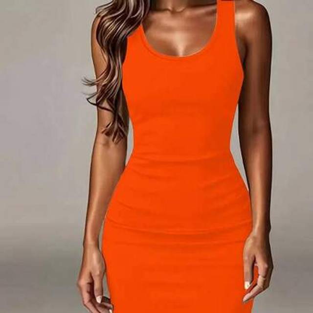 SHEIN Women&#39;s Summer Casual Solid Color Minimalist Sleeveless T-Shirt, Dress, Bodycon Slip Dress, Vacation & Beach Outfit