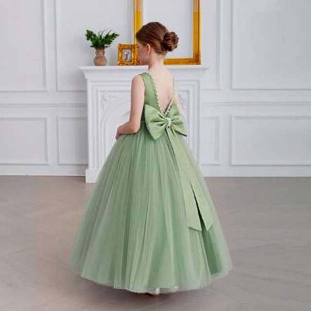 SHEIN Tween Girl Mint Green Bow Elegant Flower Girl Dress, Princess Dress Suitable For Wedding, Party, Birthday, , Special Occasion