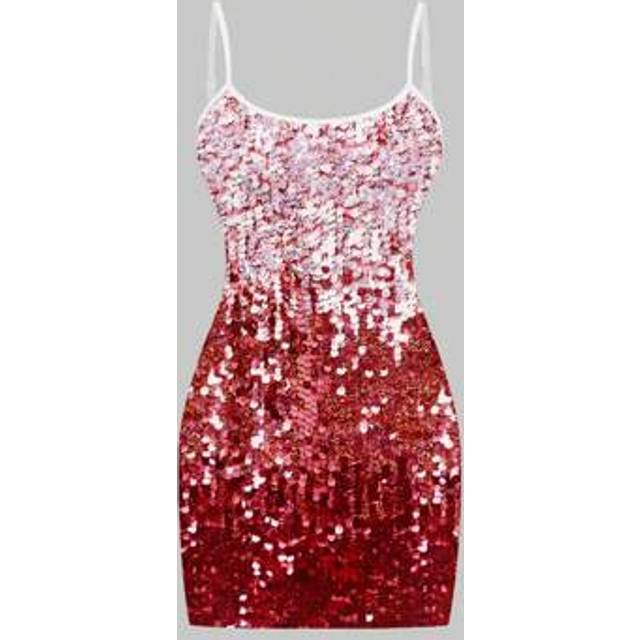 SHEIN Casual Party Red Faux Sequins Graphic Bodycon Mini Slip Christmas New Year Dress For Women/Woman, Suitable For Party