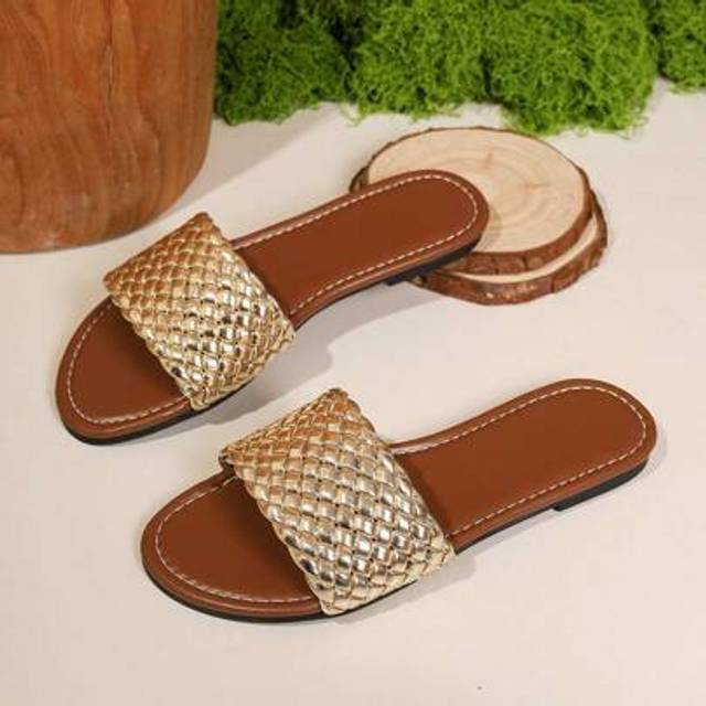 SHEIN 1 Pair Striped Sexy Beach Sandals, Elegant Party Punk Preppy Bohemian Casual Fashion Forward Beach Hollow Out Mesh Mixed Braided Leather Women Shoes