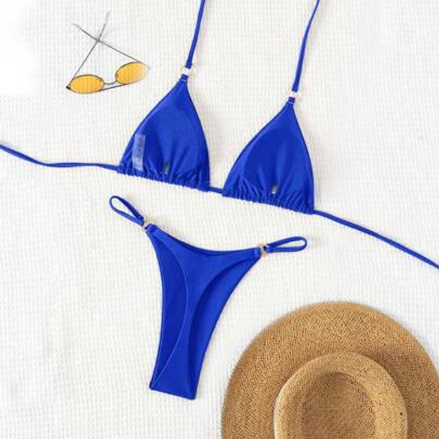 SHEIN Summer Beach Women&#39;s Round Ring Connected Bikini Set With Triangle Cup Separated Design