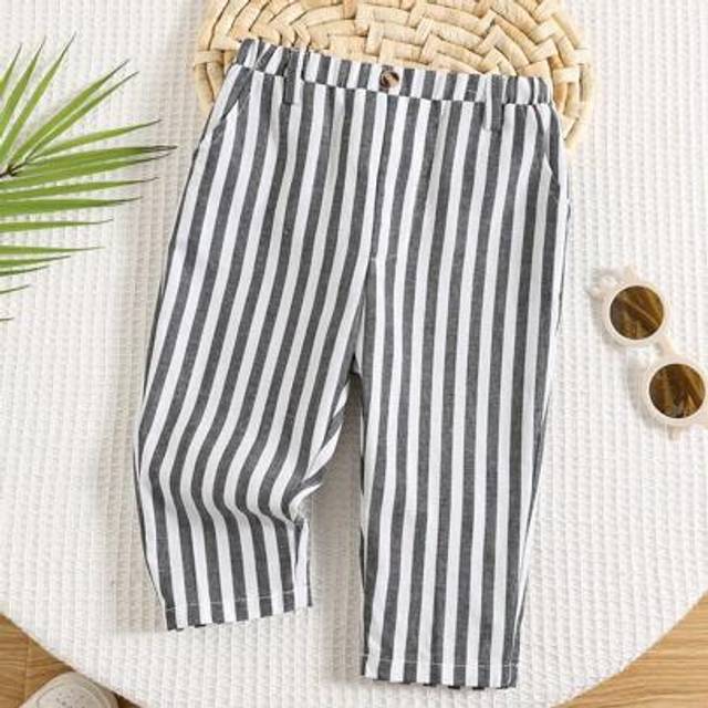SHEIN Baby Boy Urban Casual Striped Elastic Waist Pants, Suitable For Birthday Party, Evening, Performance, Wedding, Baby Shower, One Month, Baptism And 1st