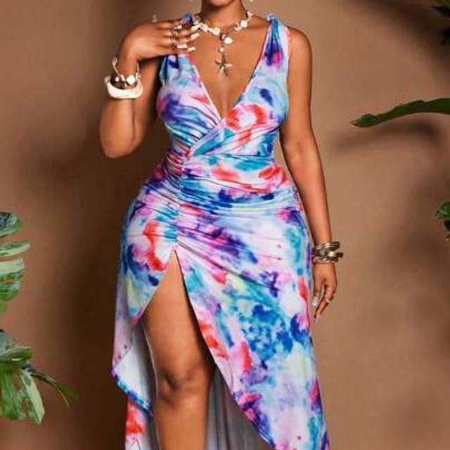 Maweii Plus Size Women Chiffon Ombre Print Off The Shoulder Beach Vacation Dress, Sexy