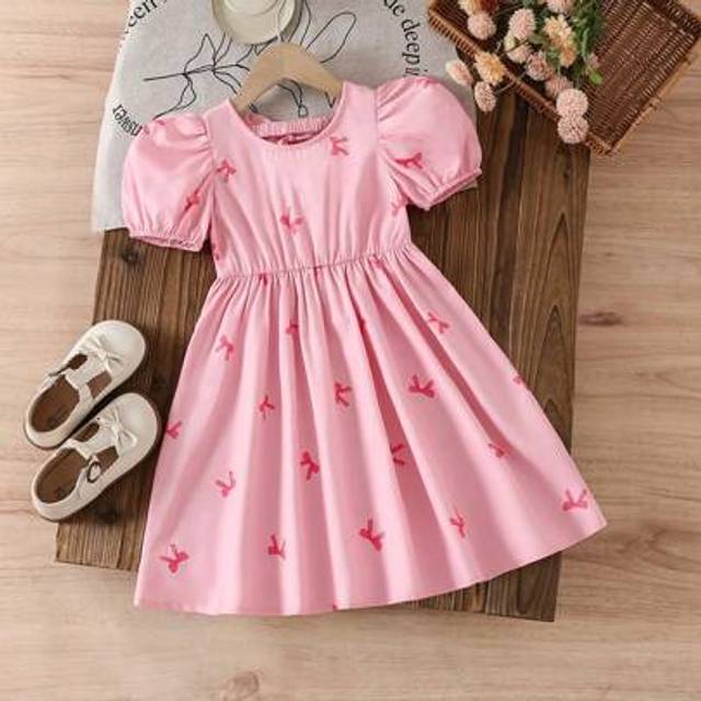 SHEIN Girls (Small) Cute Butterfly Decor Puff Sleeve A-Line Midi Casual Dress