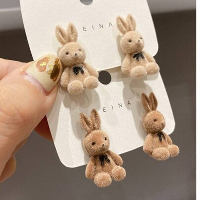 SHEIN 1 Pair Girl&#39;s Cute Plush Teddy Bear Earrings, Bunny Earrings Christmas Birthday Party Gift