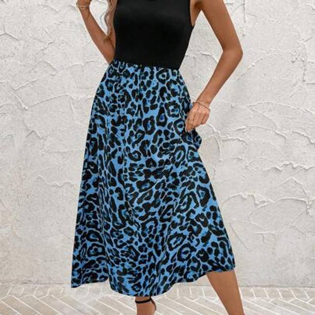 SHEIN Summer Fashion Leopard Print Patchwork Long Dress,Summer Dresses For Women Leopard Dress