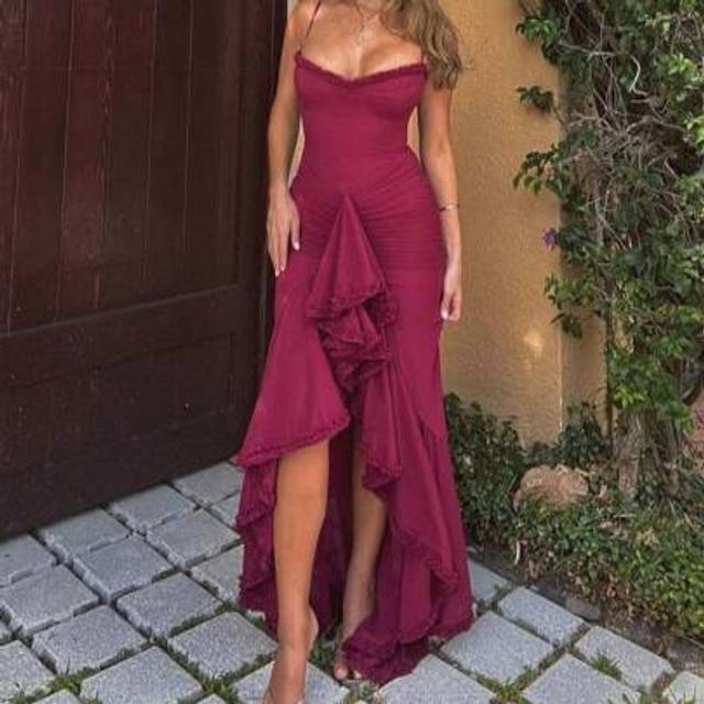 SHEIN Fashionable Elegant Sexy Ruched Fitted Asymmetric Hem Mesh Prom Dress,Party Dress,Cocktail