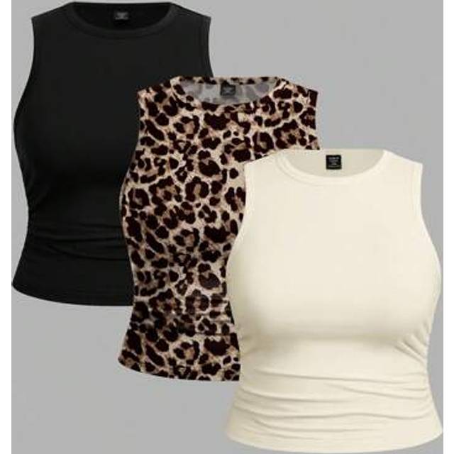 SHEIN 3pcs Casual Solid & Leopard Print Ladies Camisole Tops, Summer