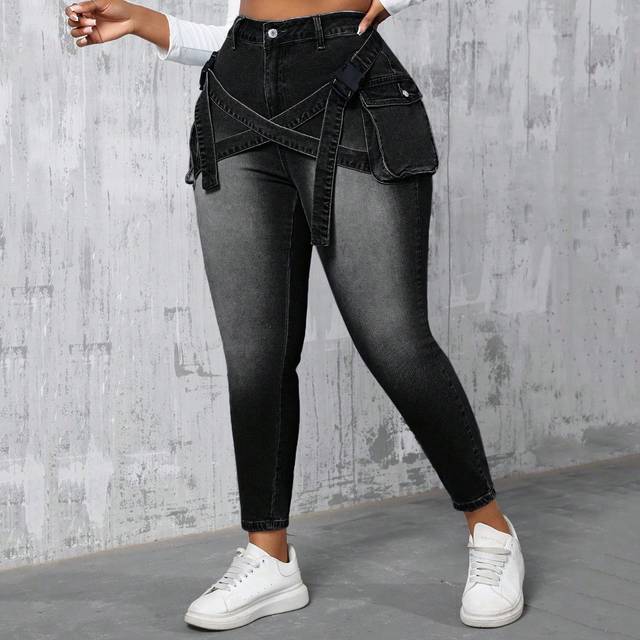 SHEIN Plus Size High Waisted Denim Skinny Jeans With 3D Pockets