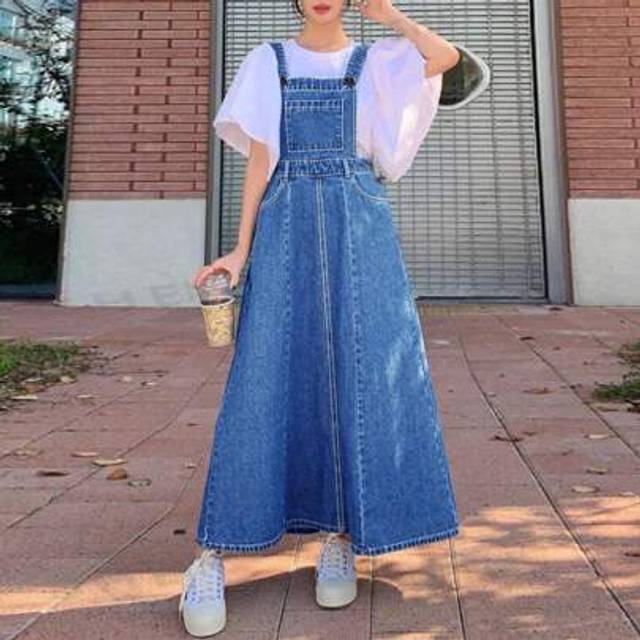 SHEIN Women Casual Pocket Maxi Length Denim Dungaree Dress