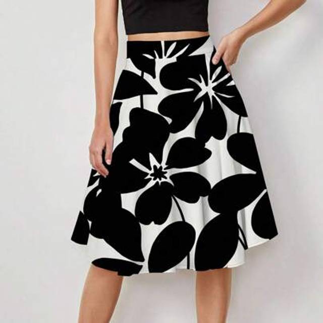SHEIN Black & White Floral Classic Print Women&#39;s Minimalist A-Line Skirt, Suitable For Summer  Gifts For Mother  Chill Vacation  Springbreak