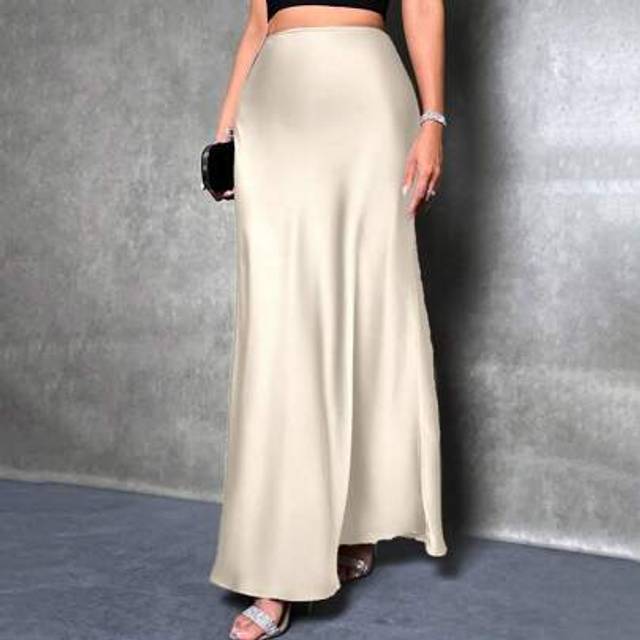 SHEIN Women Satin A-Line Long Skirt, Black