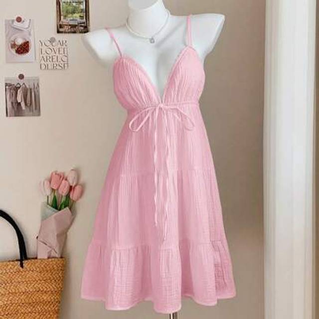 Comfortcana Women Casual Solid Color Backless Spaghetti Strap Short Dress, Summer Summer Dresses For Women
