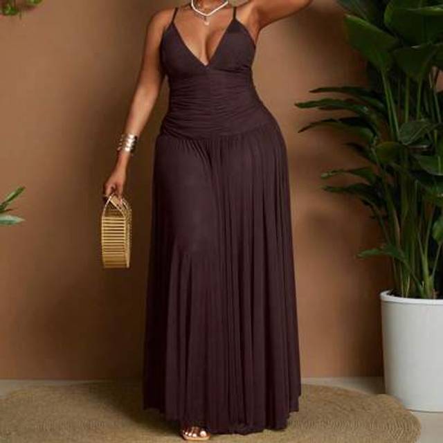 Maweii Plus Size Solid Color Minimalist Design Slip Dress, Suitable For Summer