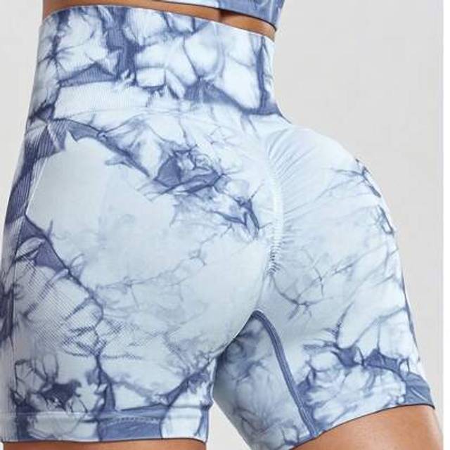 SHEIN [New Arrival] Spring/Summer Tie-Dye Hollow Side Outdoor Workout Shorts, Seamless High Waist Lifting Sports Fitted Shorts