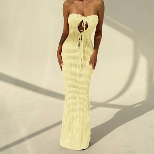 Aloruh Women Long Solid Bandeau Dress, Fashionable For Summer