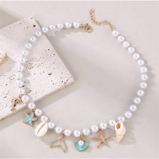 SHEIN 1pc Girls Seashell, Starfish & Pearl Beaded Necklace, Holiday & Daily Wear Decor