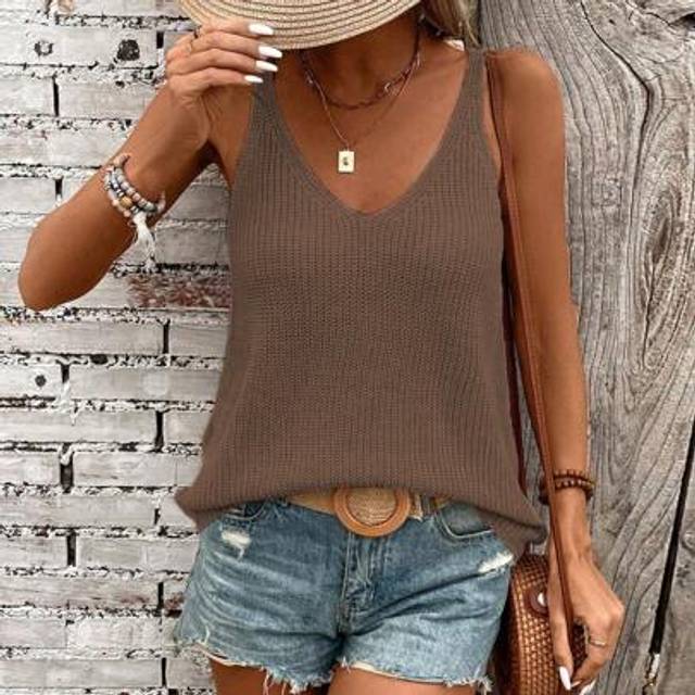 Calvaya Women Knitted Camisole Tank Top, Solid Color, Fashion, Suitable For Summer
