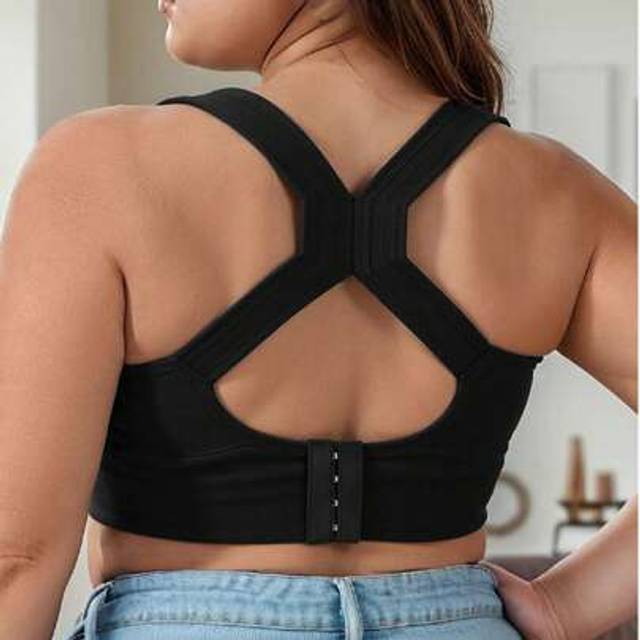 SHEIN Women&#39;s Sports Bra Plus Size Back Closure High Impact Workout Sport Cross Top Breath Lingerie Gym Push Up Bra Seamless Running Gym Underwear Lingerie