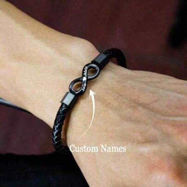 SHEIN 1 Piece Customized Infinity 8 Symbol Men&#39;s Bracelet Personalized Woven Leather Magnetic Bracelet, Personalized Engraved Name, Text, Couple&#39;s Name, Sim